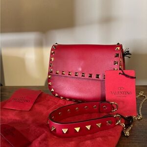 Valentino Garavani Red Crossbody Bag with Gold Studs